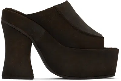 Eckhaus Latta Brown Frame Mules In Brown Split Leather