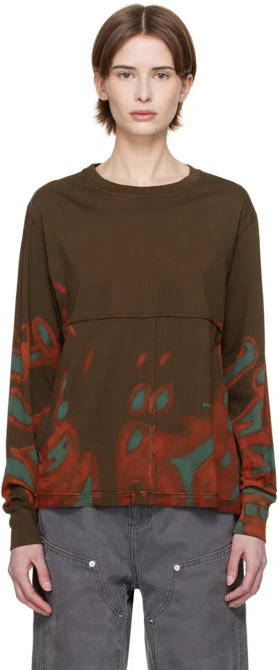 Eckhaus Latta Brown Lapped Long Sleeve T-shirt In Oil