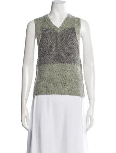 Pre-owned Eckhaus Latta Colorblock Pattern V-neck Sweater In Green