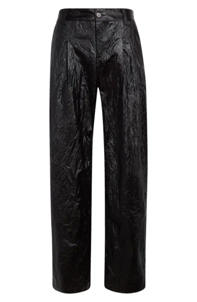 Eckhaus Latta Crinkled Faux Leather Trousers In Obsidian
