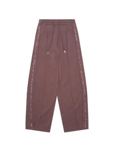 Eckhaus Latta Crystal-embellished Track Pants In Brown