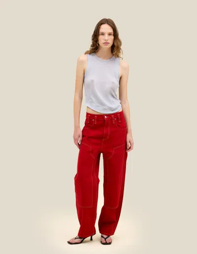 Eckhaus Latta Double Knee Baggy Jean In Red