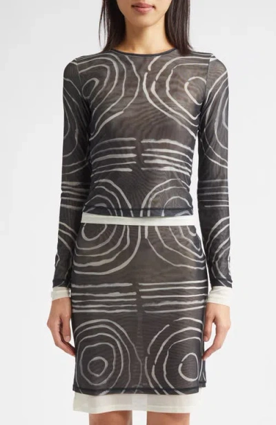 Eckhaus Latta Duet Double Layer Micromesh Long Sleeve Top In Gray