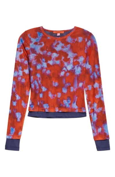 Eckhaus Latta Duet Double Layer Micromesh Long Sleeve Top In Orange