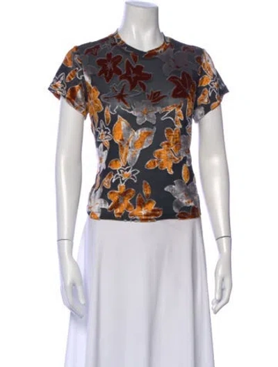 Pre-owned Eckhaus Latta Floral Print Crew Neck Top In Black