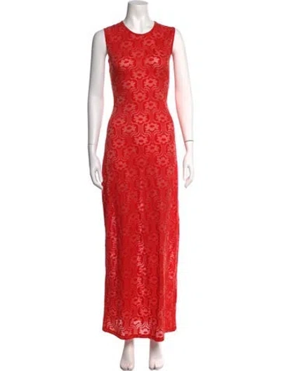 Pre-owned Eckhaus Latta Floral Print Long Dress In Red