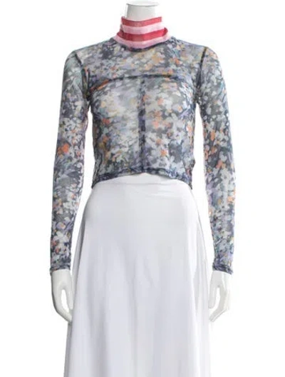 Pre-owned Eckhaus Latta Floral Print Turtleneck Top In Red