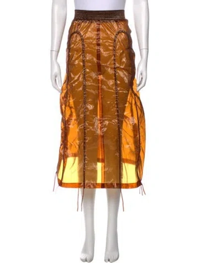 Pre-owned Eckhaus Latta Fringe Trim Accent Midi Length Skirt In Orange