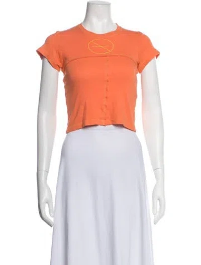 Pre-owned Eckhaus Latta Graphic Print Crew Neck Crop Top In Orange
