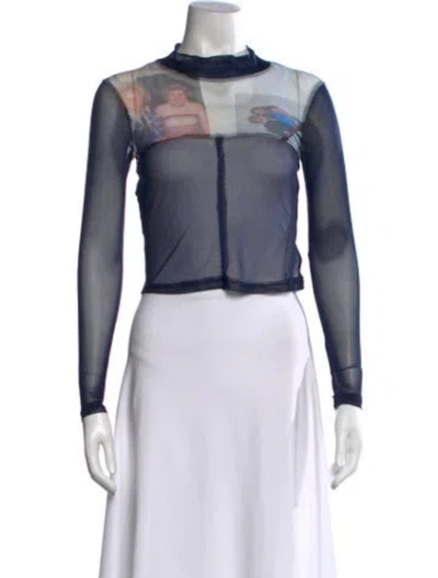 Pre-owned Eckhaus Latta Graphic Print Mock Neck Top W/ Tags In Blue