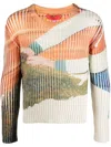 Eckhaus Latta Graphic-print Ribbed Jumper In Orange