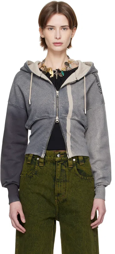Eckhaus Latta Gray Snatched Hoodie In Smog