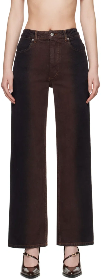 Eckhaus Latta Indigo & Brown Wide Leg Jeans In Saddle