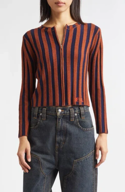 Eckhaus Latta Keyboard Stripe Merino Wool Crop Zip Cardigan In Red