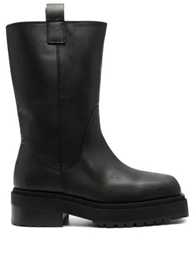 Eckhaus Latta Black Stacked Boots In Black Leather