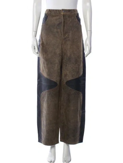 Pre-owned Eckhaus Latta Leather Wide Leg Pants In Brown