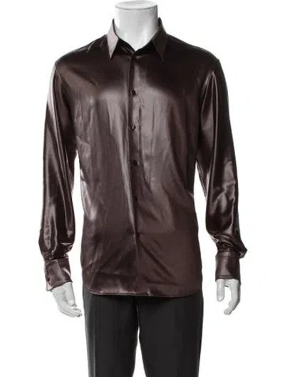 Pre-owned Eckhaus Latta Long Sleeve Dress Shirt In Brown