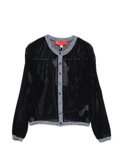 Eckhaus Latta Mesh-knit Contrast-trim Cardigan In Black