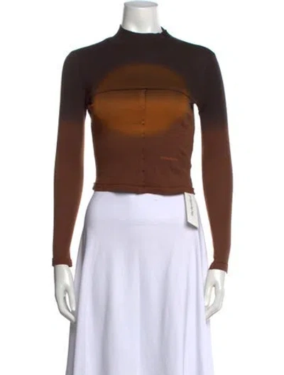 Pre-owned Eckhaus Latta Mock Neck Long Sleeve Crop Top In Brown