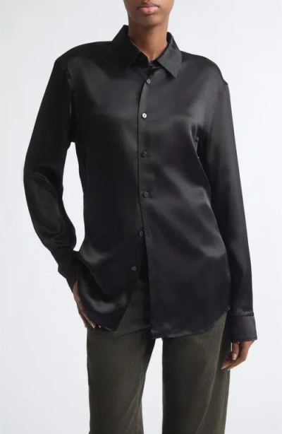 Eckhaus Latta Molten Satin Button-down Shirt In Black