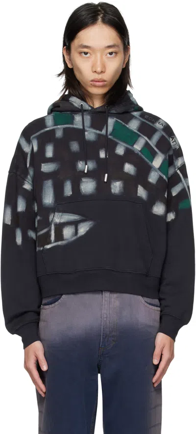 Eckhaus Latta Navy Sprayed Hoodie In Black