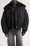 Eckhaus Latta Nylon Bomber Jacket With Genuine Shearling Collar In Black