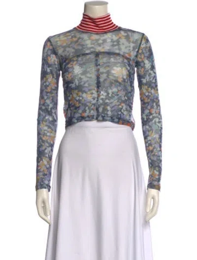 Pre-owned Eckhaus Latta Nylon Floral Print Crop Top In Multi