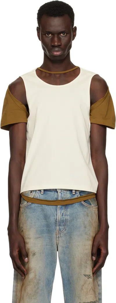 Eckhaus Latta Off-white & Brown Hugging T-shirt In Coconut