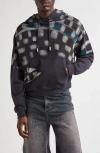 Eckhaus Latta Oversize Asymmetric Check Cotton Hoodie In Black