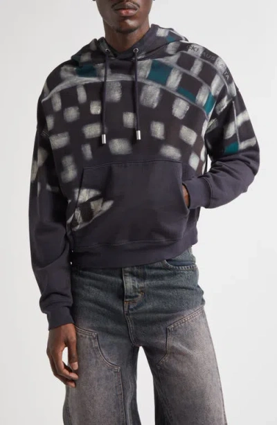 Eckhaus Latta Oversize Asymmetric Check Cotton Hoodie In Black