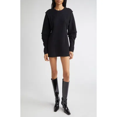 Eckhaus Latta Pallas Long Sleeve Boiled Wool & Cotton Minidress In Black