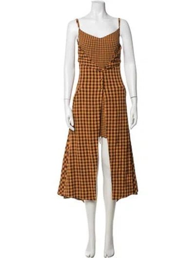 Pre-owned Eckhaus Latta Plaid Print Midi Length Dress In Orange