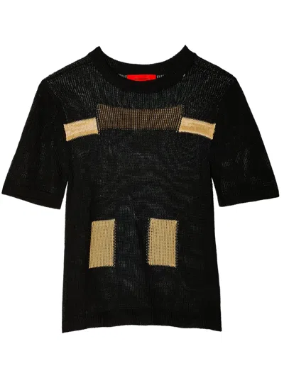 Eckhaus Latta Poster Two-tone Knitted T-shirt In Schwarz