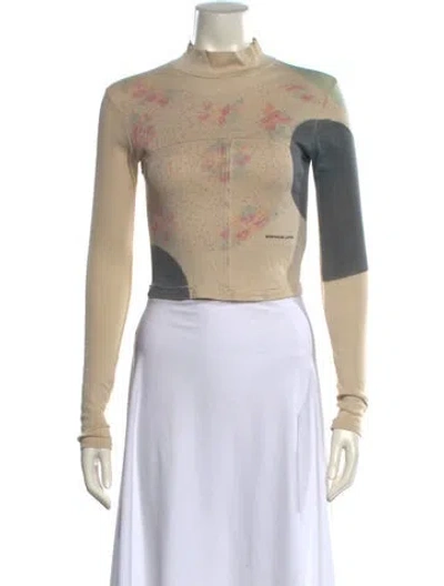 Pre-owned Eckhaus Latta Printed Mock Neck Crop Top In Neutral