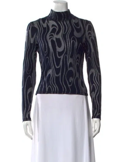 Pre-owned Eckhaus Latta Printed Mock Neck Top In Blue