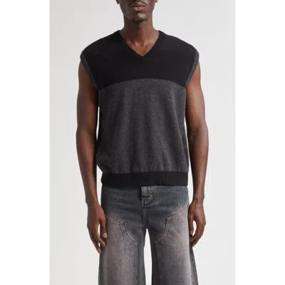 Eckhaus Latta Racer Colorblock Wool V-neck Sweater Vest In Black