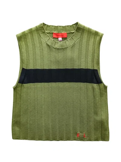 Eckhaus Latta Ribbed-knit Striped Top In Green