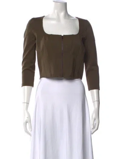 Pre-owned Eckhaus Latta Square Neckline Three-quarter Sleeve Crop Top In Brown