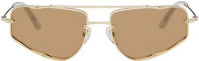 Eckhaus Latta Ssense Exclusive Gold 'the Speed' Sunglasses In Gold/light Brown
