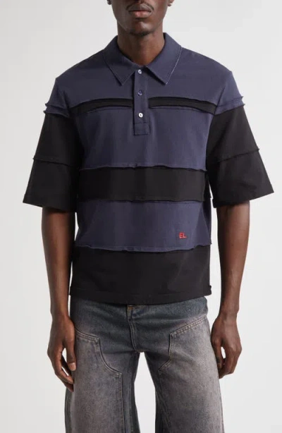 Eckhaus Latta Striated Cotton Piqué Polo In Blue