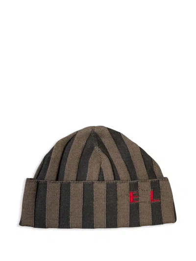 Eckhaus Latta Striped Beanie In Brown
