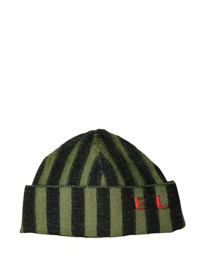 Eckhaus Latta Striped Logo-intarsia Beanie Hat In Metallic