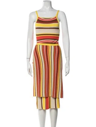 Pre-owned Eckhaus Latta Striped Midi Length Dress In Yellow