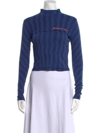 Pre-owned Eckhaus Latta Striped Mock Neck Top In Blue