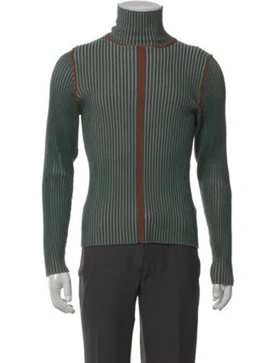 Pre-owned Eckhaus Latta Striped Turtleneck Cardigan In Green