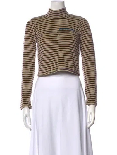 Pre-owned Eckhaus Latta Striped Turtleneck Crop Top In Brown