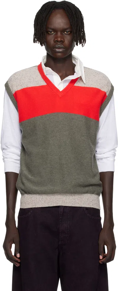 Eckhaus Latta Taupe & Red Racer Vest In Multi