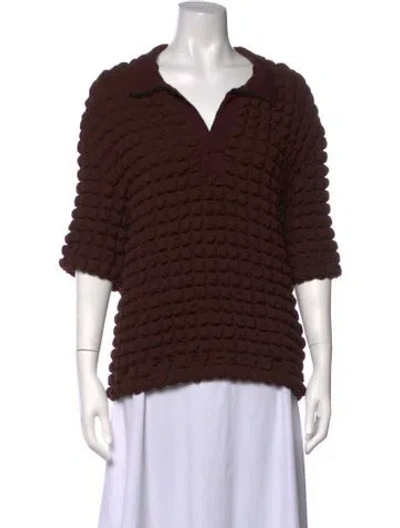 Pre-owned Eckhaus Latta V-neck Three-quarter Sleeve Top In Brown