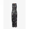 Eckhaus Latta Womens Black Pansy El Duet Stretch-mesh Midi Dress Xs In Black