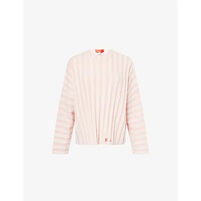 Eckhaus Latta Womens Flamingo Keyboard Striped Wool Jumper In Pink